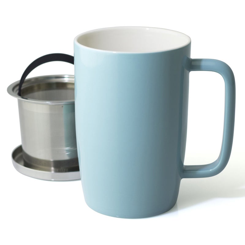 FORLIFE Dew Glossy Finish Brew-In-Mug with Basket Infuser & "Mirror" Stainless Lid 18 oz., Turquoise - Image 2